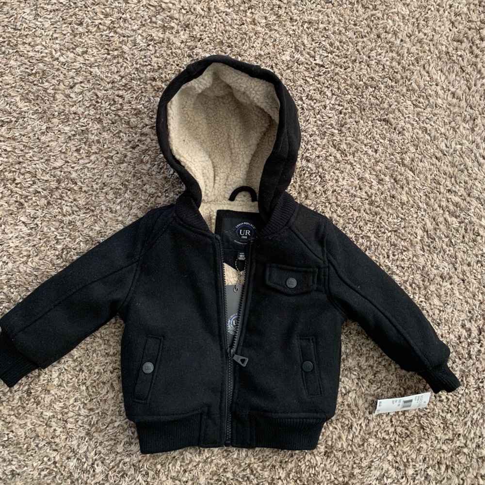 Baby boys black Sherpa lined winter coat